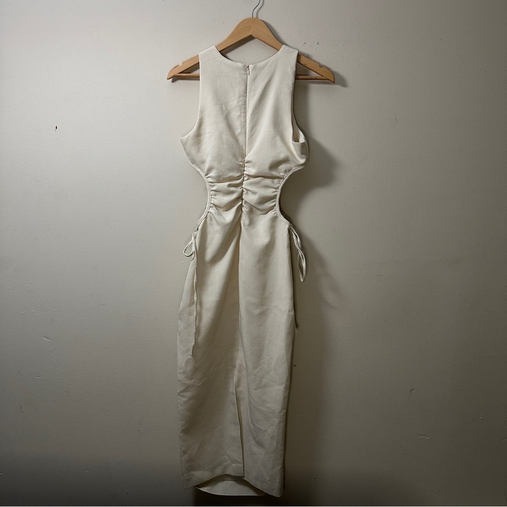 Zara Women’s Cut Out Slim Midi Dress Vanilla Ivory Blogger Favorite - Size XS - Picture 3 of 7